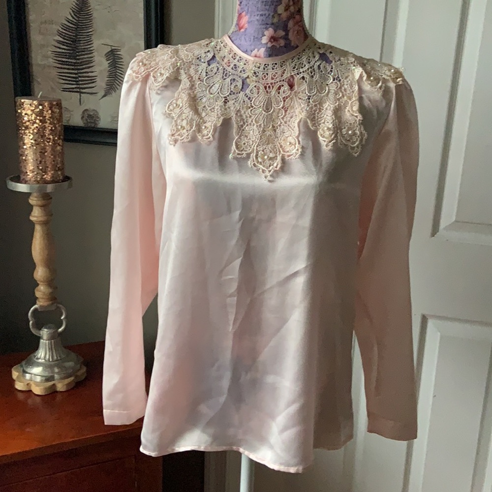 Vintage Powder Pink Lace Blouse